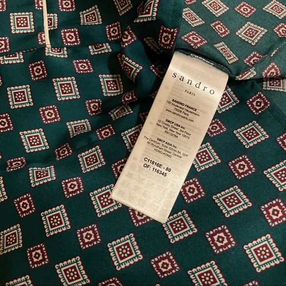 Donated | Sandro | Emerald Green Tile-print Satin Blouse - Picture 5 of 6